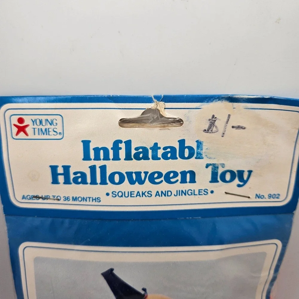 Vintage Inflatable Halloween Toy Witch Pumpkin Squeaks Jingles Sealed NOS